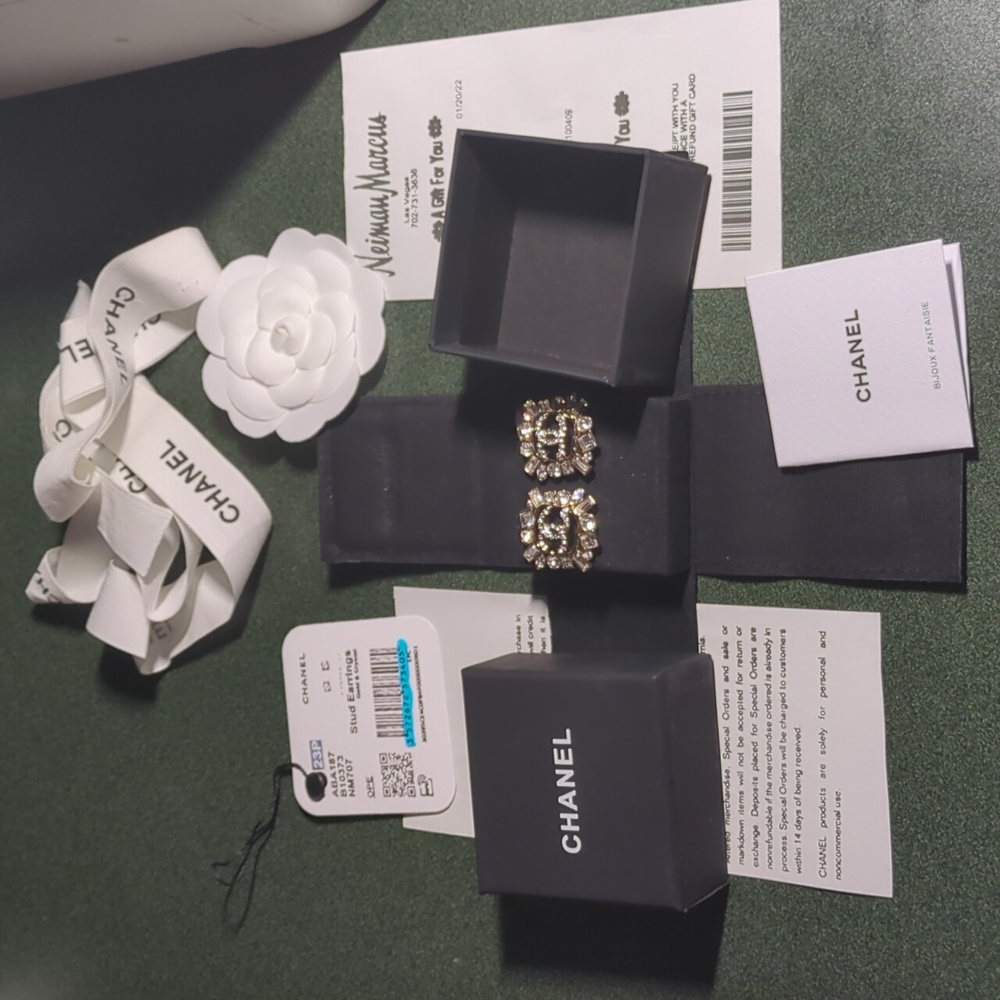 CHANEL 23P Gold & Crystal CC Logo "Sparkler" Earrings